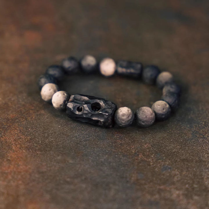 Pulsera Calmante de Piedras de Buda de Obsidiana Plateada Ébano