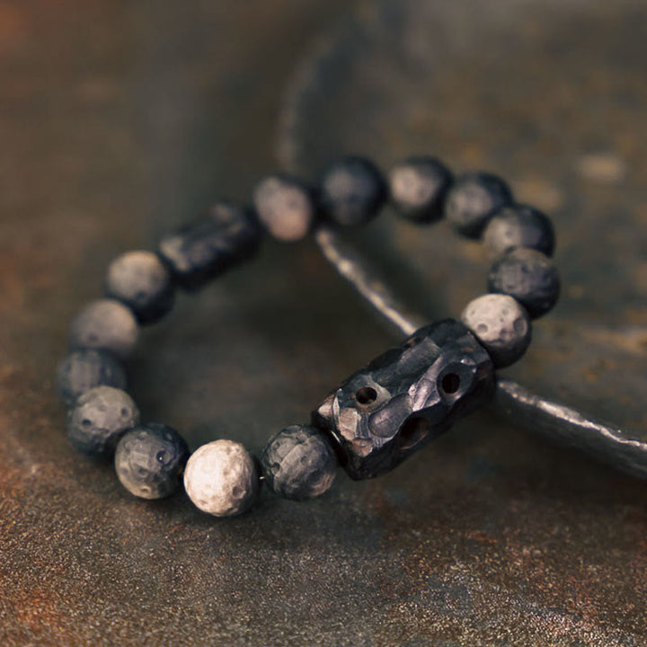 Pulsera Calmante de Piedras de Buda de Obsidiana Plateada Ébano
