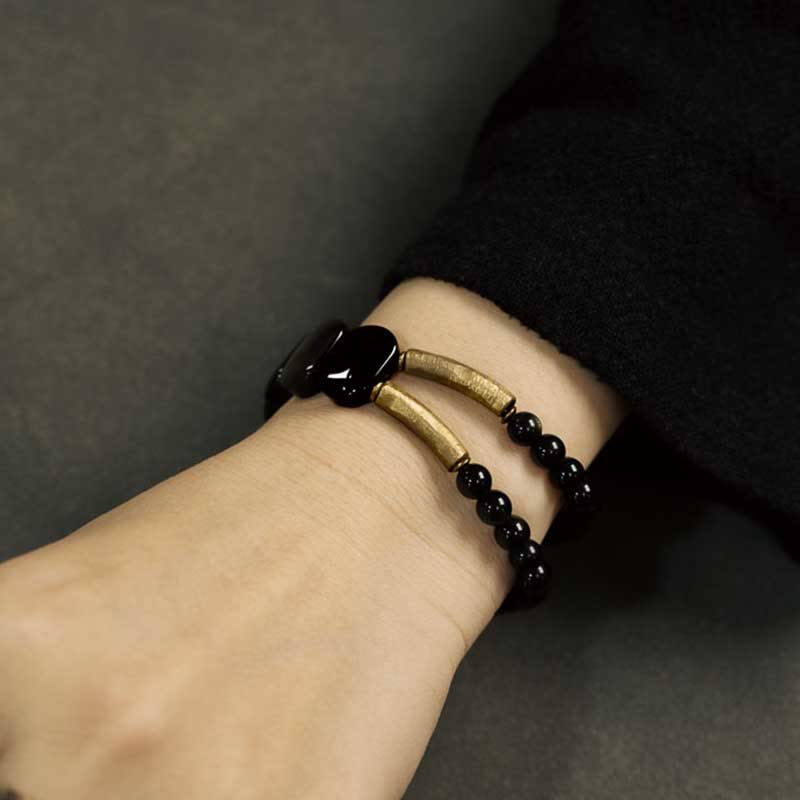 Pulseras de Piedras de Buda Obsidiana Negra Obsidiana de Brillo Dorado Fortalecedor