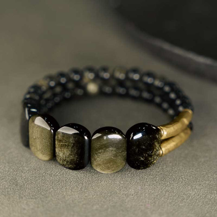 Pulseras de Piedras de Buda Obsidiana Negra Obsidiana de Brillo Dorado Fortalecedor
