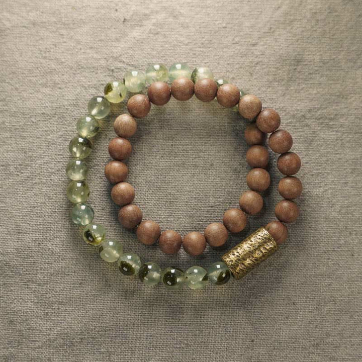 Buda Piedras Cuarzo Verde con Rutilo Pulsera de Sándalo Natural para Purificación