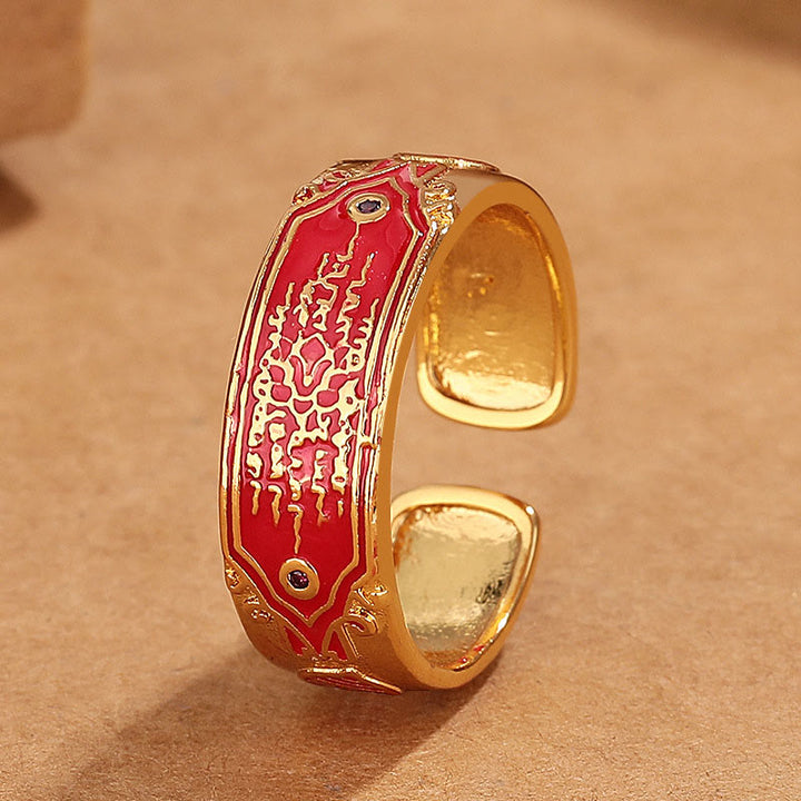 Anillo de curación de cobre con piedras de Buda y cinco escrituras