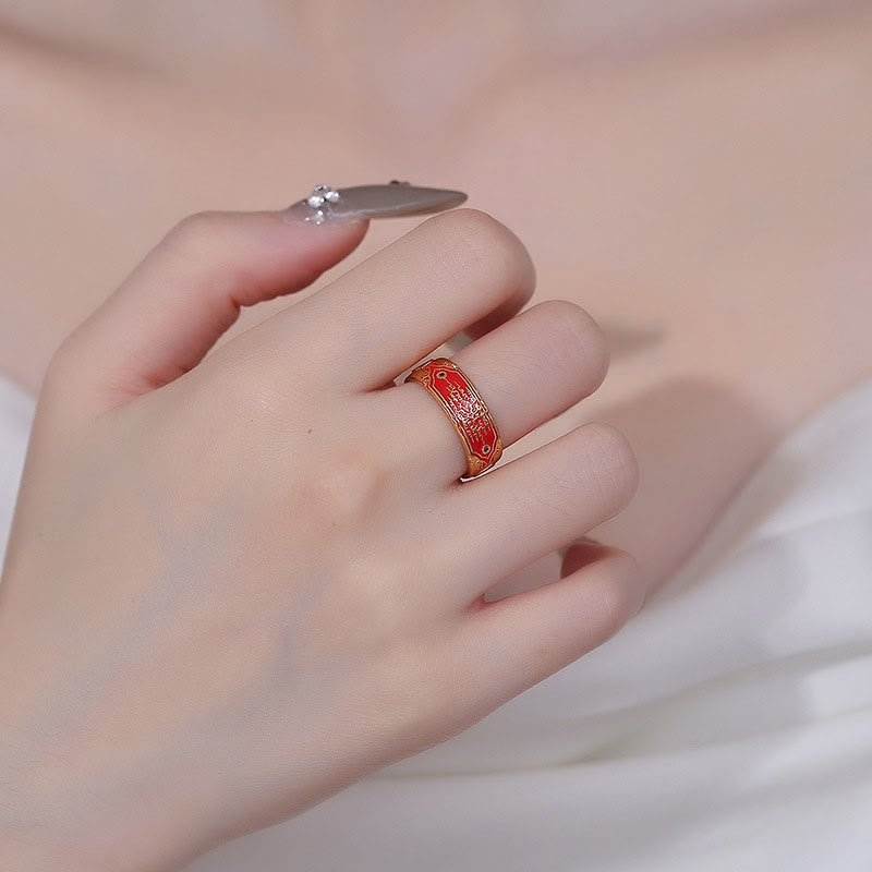 Anillo de curación de cobre con piedras de Buda y cinco escrituras