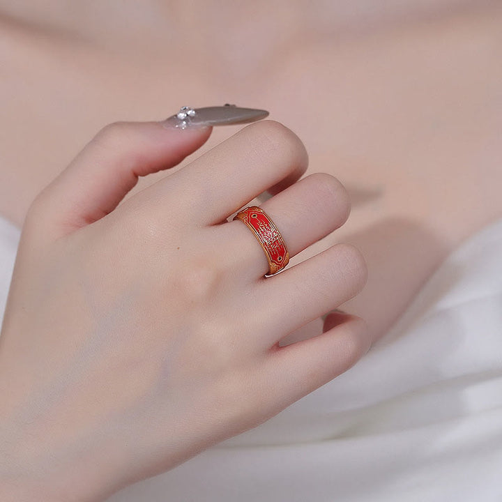 Anillo de curación de cobre con piedras de Buda y cinco escrituras