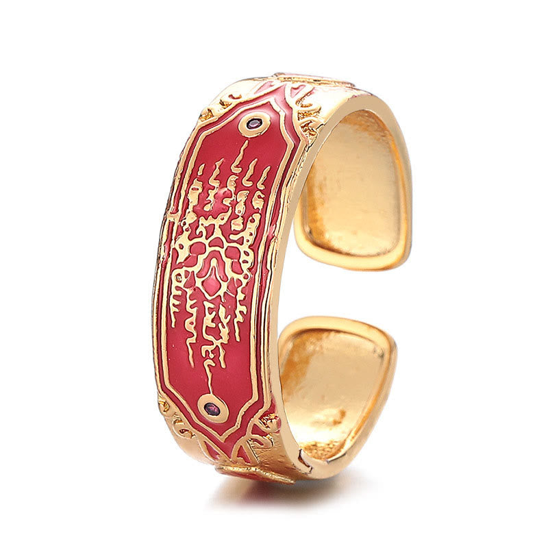 Anillo de curación de cobre con piedras de Buda y cinco escrituras