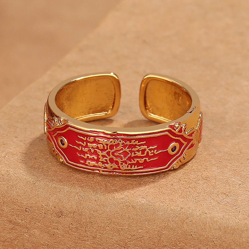 Anillo de curación de cobre con piedras de Buda y cinco escrituras