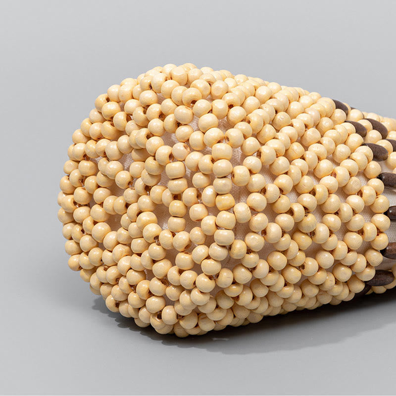 Buda Piedras Bolso de Cubo Tejido a Mano Bolso de Mano de Cuentas de Madera Portátil