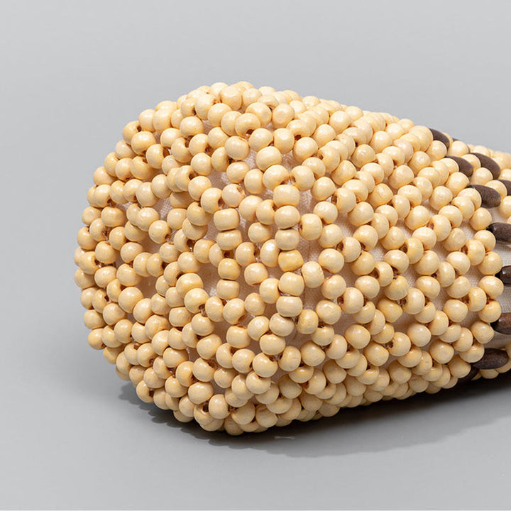 Buda Piedras Bolso de Cubo Tejido a Mano Bolso de Mano de Cuentas de Madera Portátil