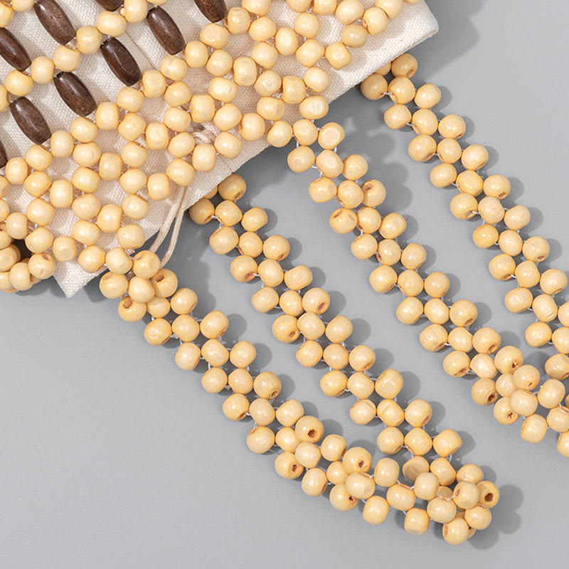 Buda Piedras Bolso de Cubo Tejido a Mano Bolso de Mano de Cuentas de Madera Portátil