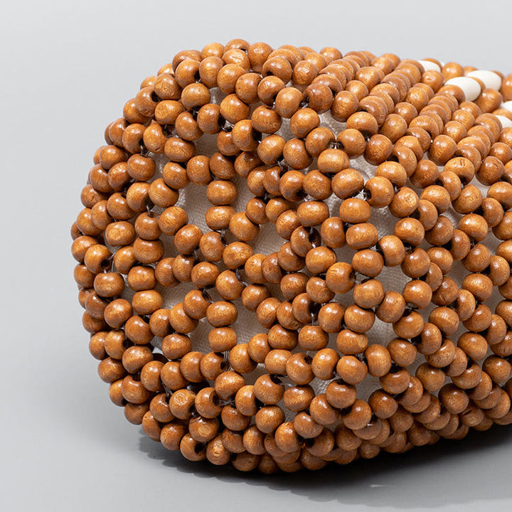 Buda Piedras Bolso de Cubo Tejido a Mano Bolso de Mano de Cuentas de Madera Portátil