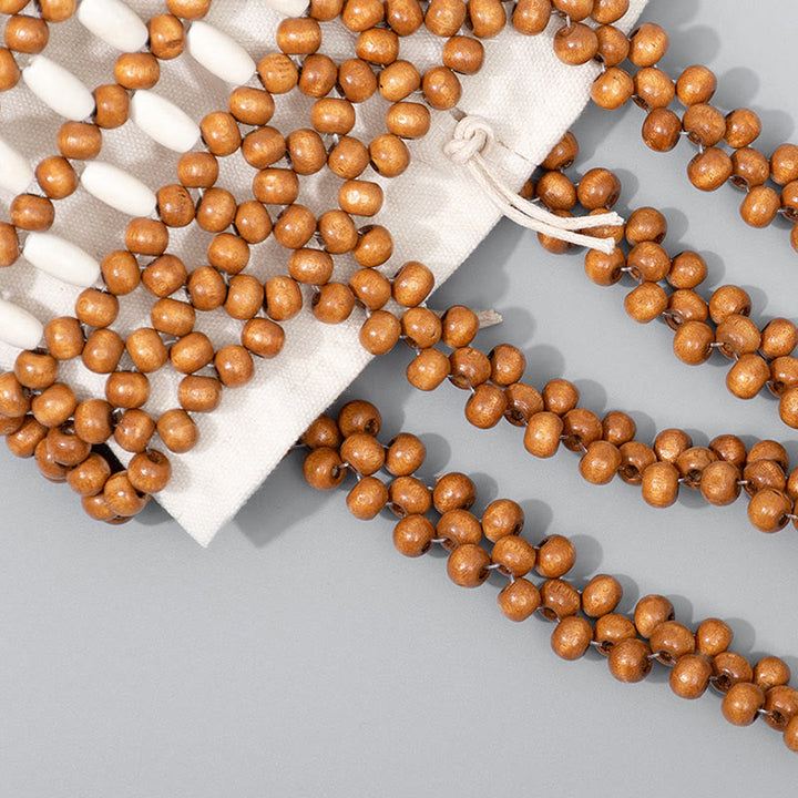 Buda Piedras Bolso de Cubo Tejido a Mano Bolso de Mano de Cuentas de Madera Portátil