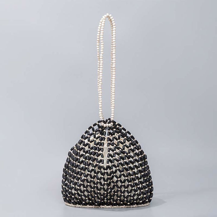 Bolso de Hombro Tejido a Mano con Piedras de Buda y Cuentas de Madera