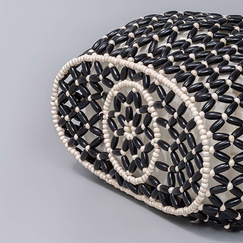 Bolso de Hombro Tejido a Mano con Piedras de Buda y Cuentas de Madera