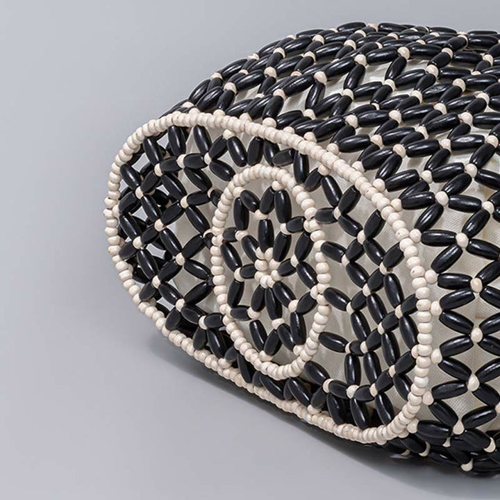 Bolso de Hombro Tejido a Mano con Piedras de Buda y Cuentas de Madera