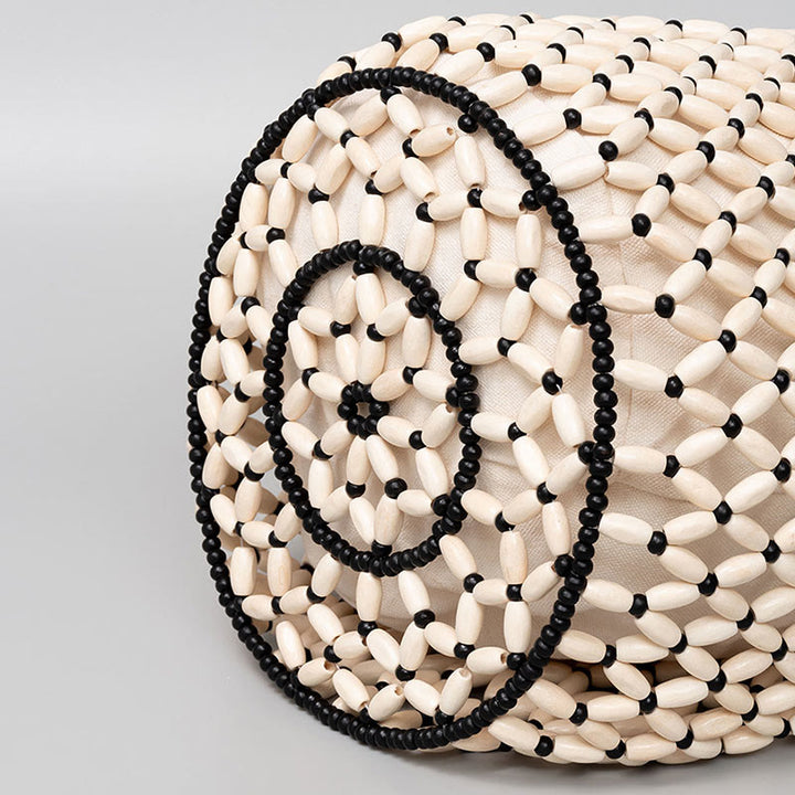 Bolso de hombro tejido a mano de piedras de Buda con asas de bambú