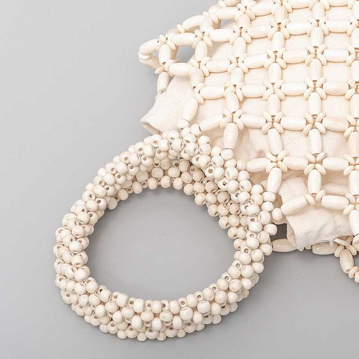 Bolso de mano de cuentas de madera tejidas a mano con piedras Buda