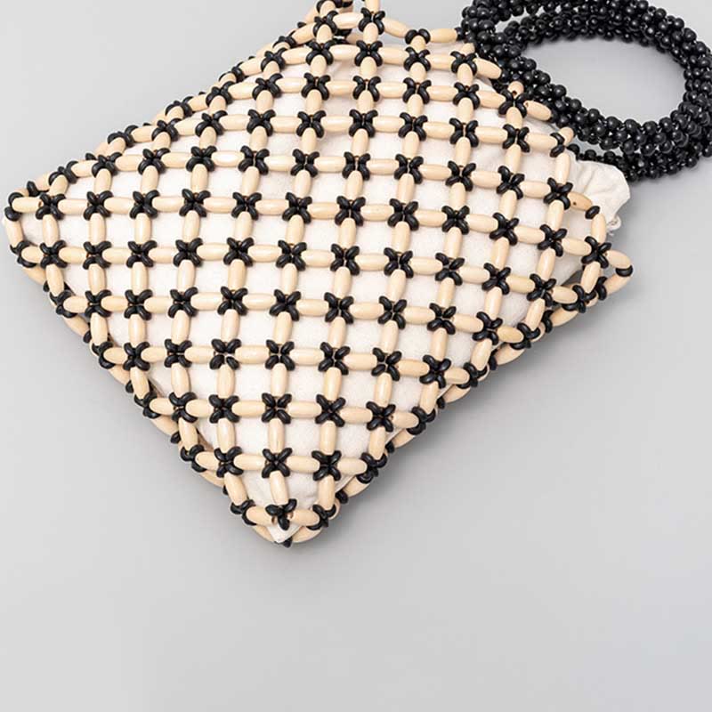 Bolso de mano de cuentas de madera tejidas a mano con piedras Buda
