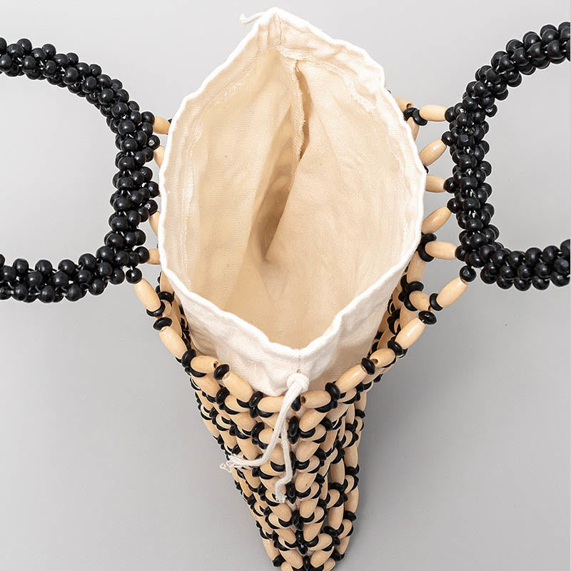 Bolso de mano de cuentas de madera tejidas a mano con piedras Buda