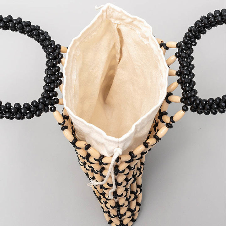 Bolso de mano de cuentas de madera tejidas a mano con piedras Buda