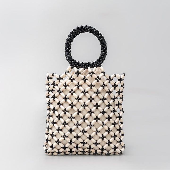 Bolso de mano de cuentas de madera tejidas a mano con piedras Buda