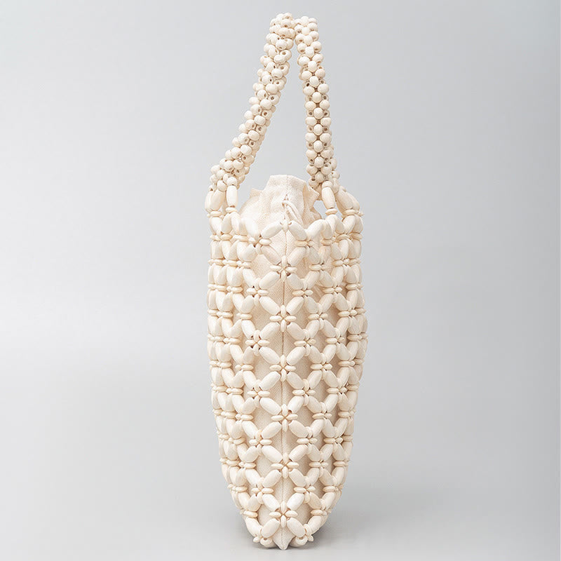 Bolso de mano de cuentas de madera tejidas a mano con piedras Buda