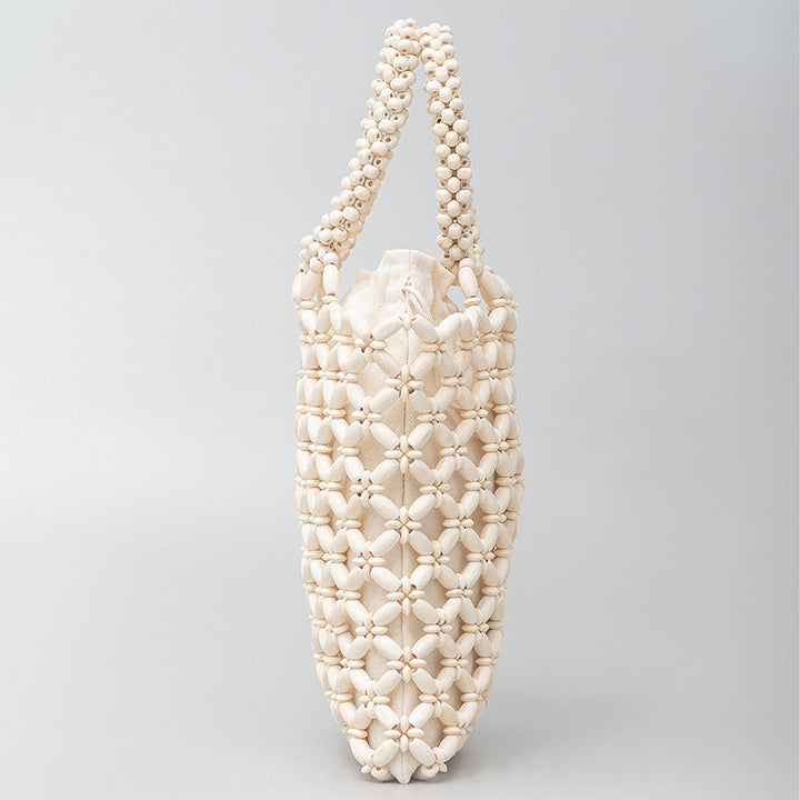 Bolso de mano de cuentas de madera tejidas a mano con piedras Buda