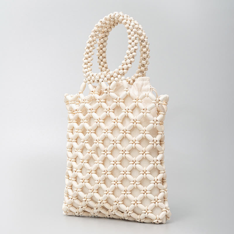 Bolso de mano de cuentas de madera tejidas a mano con piedras Buda