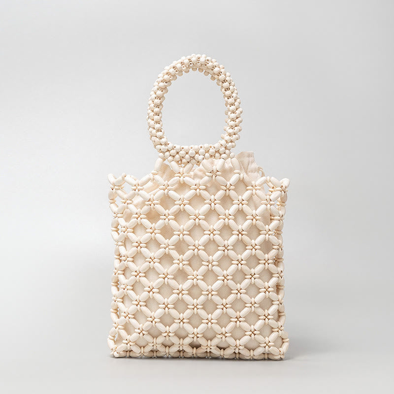 Bolso de mano de cuentas de madera tejidas a mano con piedras Buda