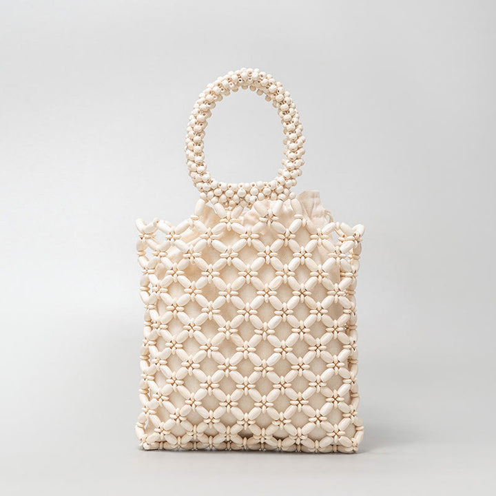 Bolso de mano de cuentas de madera tejidas a mano con piedras Buda