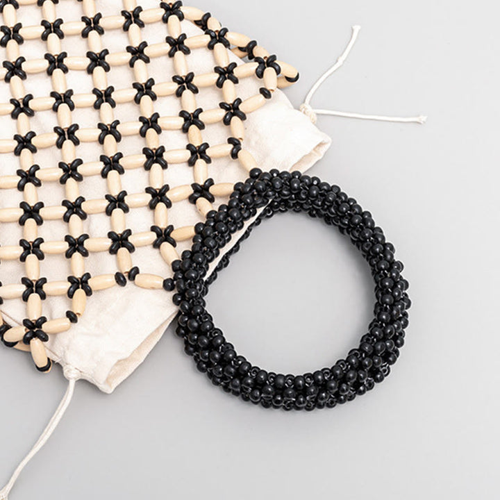 Bolso de mano de cuentas de madera tejidas a mano con piedras Buda