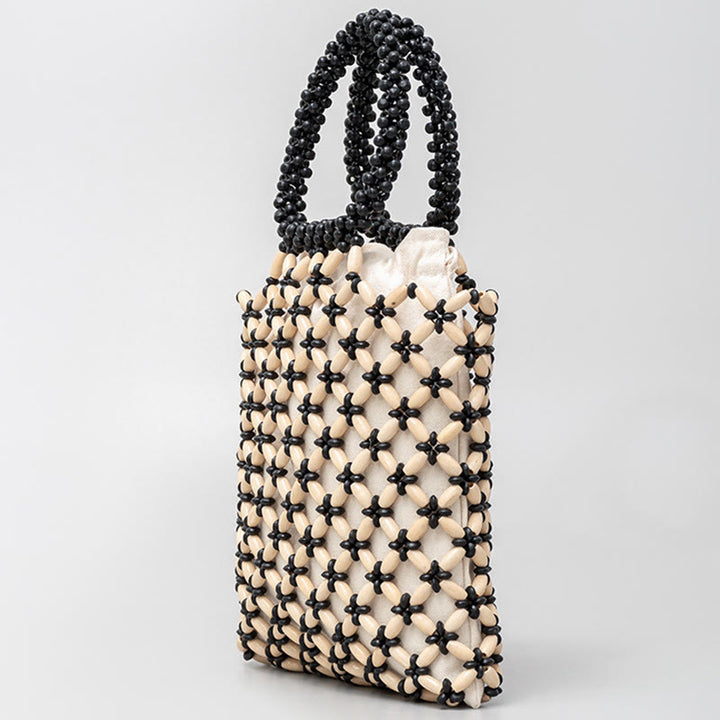 Bolso de mano de cuentas de madera tejidas a mano con piedras Buda