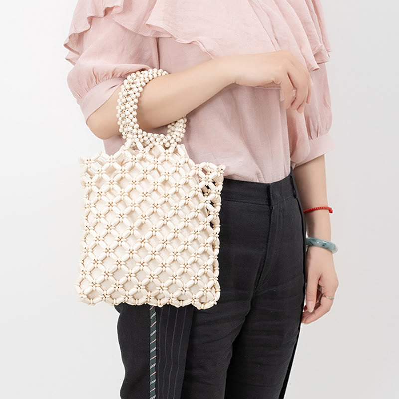 Bolso de mano de cuentas de madera tejidas a mano con piedras Buda
