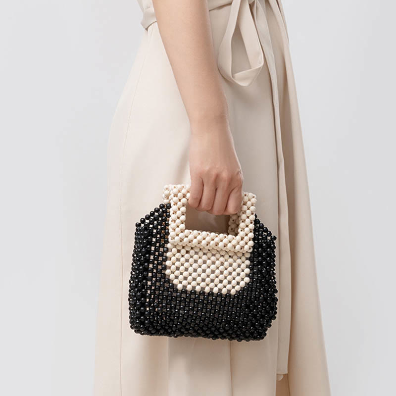 Bolso de mano cuadrado con cuentas de madera tejidas a mano de piedras Buda