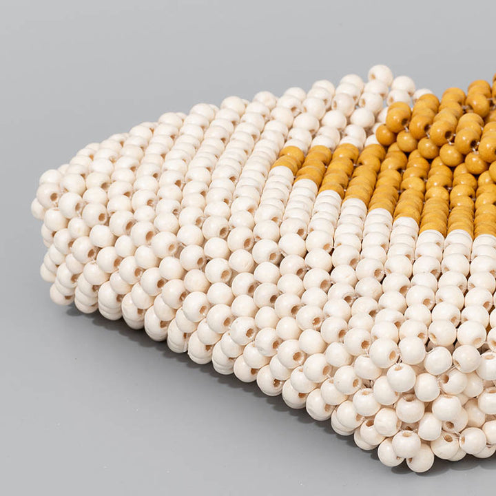 Bolso de mano cuadrado con cuentas de madera tejidas a mano de piedras Buda