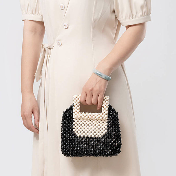 Bolso de mano cuadrado con cuentas de madera tejidas a mano de piedras Buda