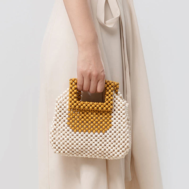 Bolso de mano cuadrado con cuentas de madera tejidas a mano de piedras Buda