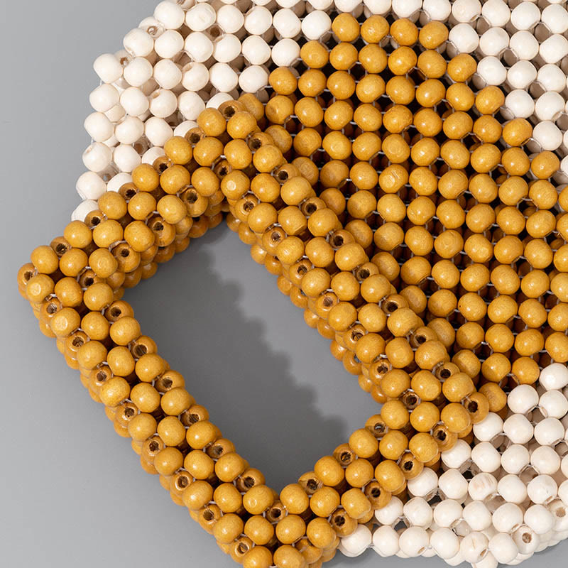 Bolso de mano cuadrado con cuentas de madera tejidas a mano de piedras Buda