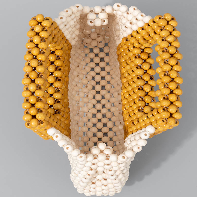 Bolso de mano cuadrado con cuentas de madera tejidas a mano de piedras Buda