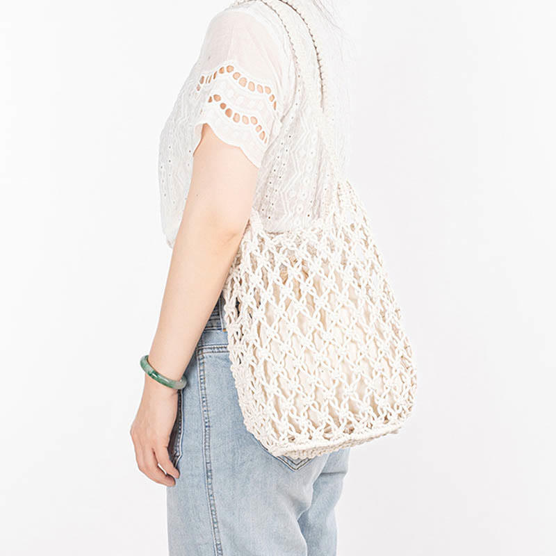 Bolso de Hombro Hecho a Mano con Hilo de Algodón y Piedras de Buda