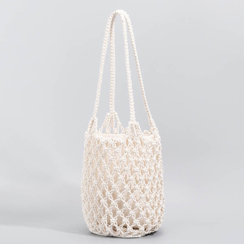 Bolso de Hombro Hecho a Mano con Hilo de Algodón y Piedras de Buda