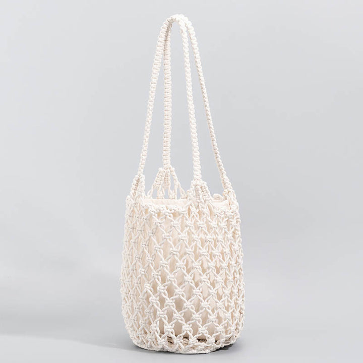 Bolso de Hombro Hecho a Mano con Hilo de Algodón y Piedras de Buda