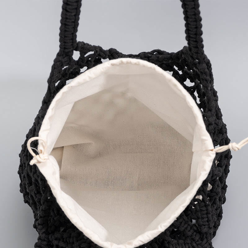 Bolso de Hombro Hecho a Mano con Hilo de Algodón y Piedras de Buda