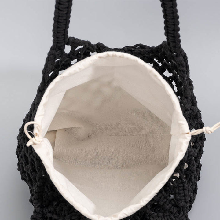 Bolso de Hombro Hecho a Mano con Hilo de Algodón y Piedras de Buda