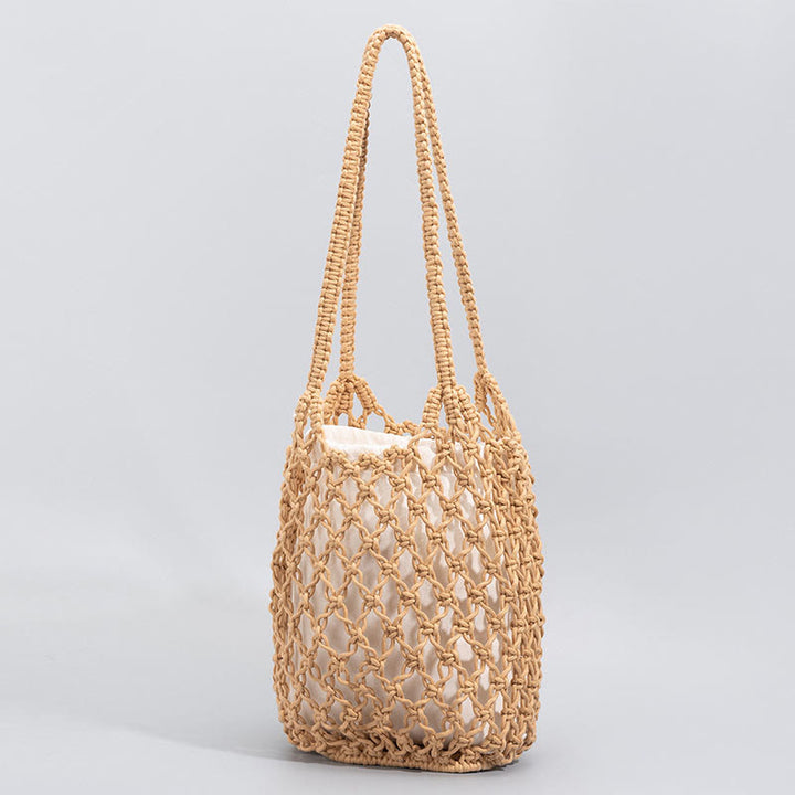Bolso de Hombro Hecho a Mano con Hilo de Algodón y Piedras de Buda
