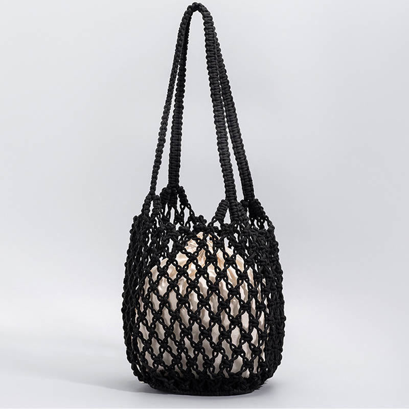 Bolso de Hombro Hecho a Mano con Hilo de Algodón y Piedras de Buda