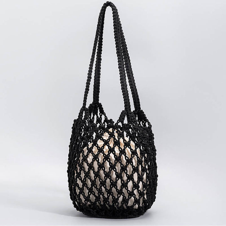 Bolso de Hombro Hecho a Mano con Hilo de Algodón y Piedras de Buda