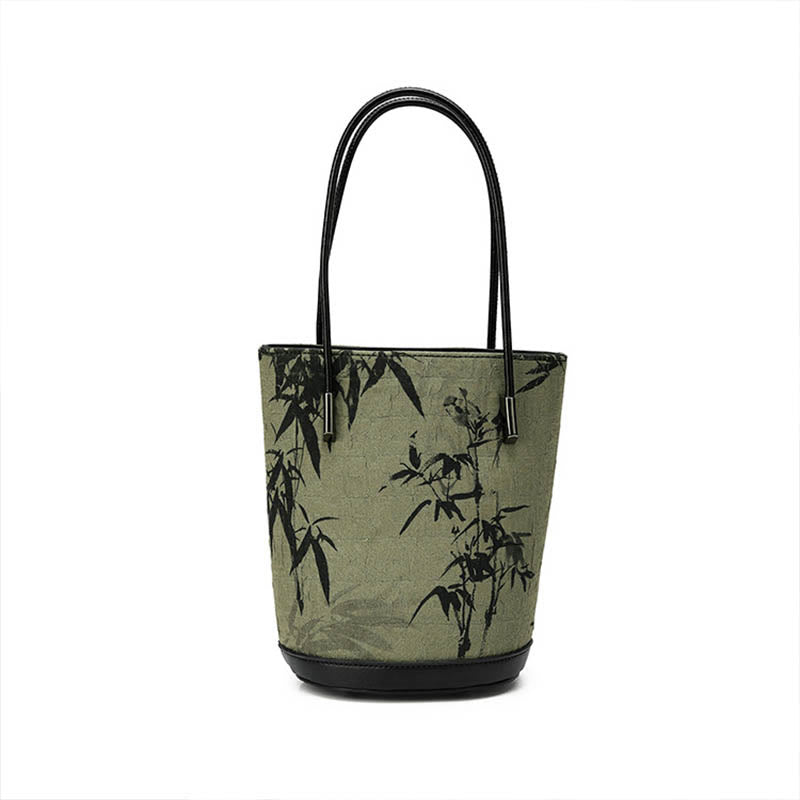 	Bolso de mano vintage con estampado de piedras de Buda y bambú verde - image 4