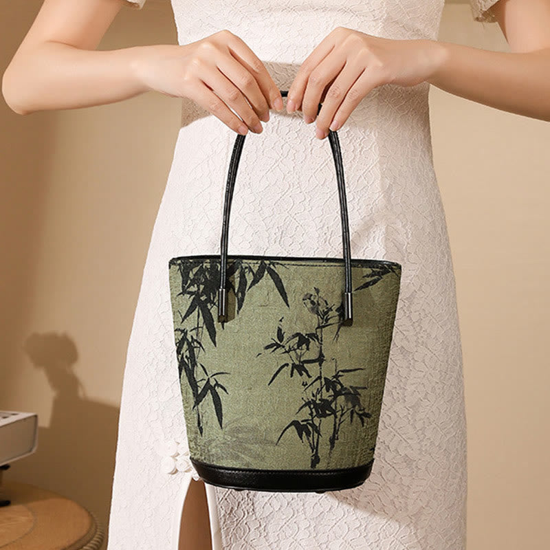 	Bolso de mano vintage con estampado de piedras de Buda y bambú verde - image 2