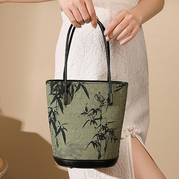 	Bolso de mano vintage con estampado de piedras de Buda y bambú verde - image 3