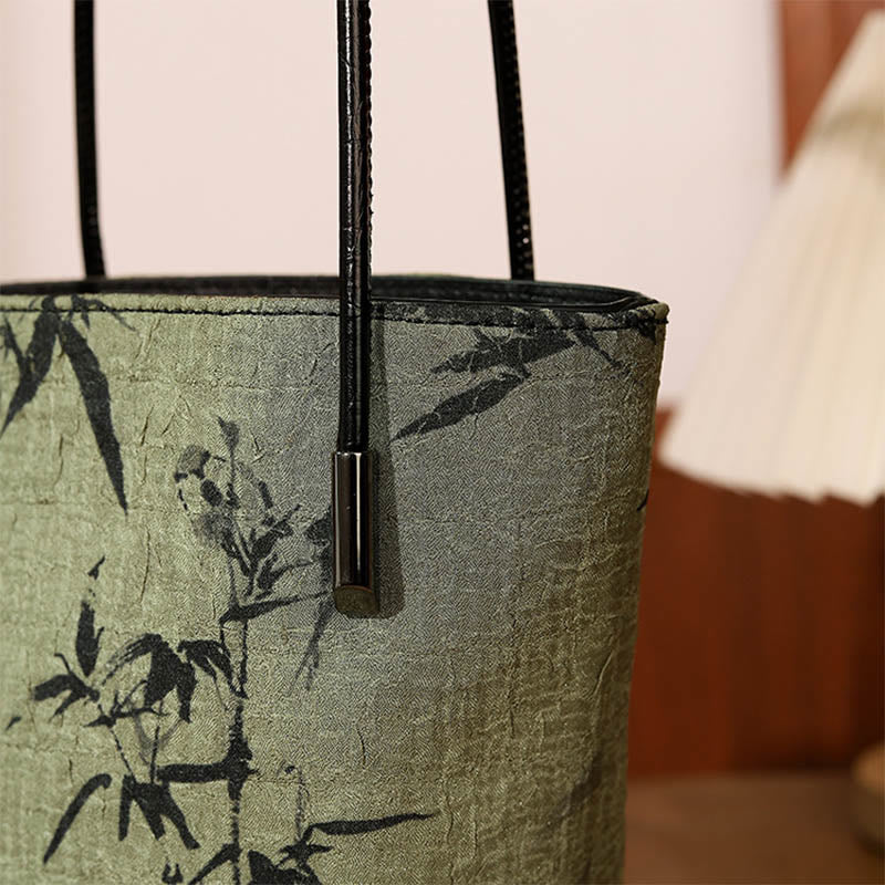 Bolso de mano vintage con estampado de piedras de Buda y bambú verde